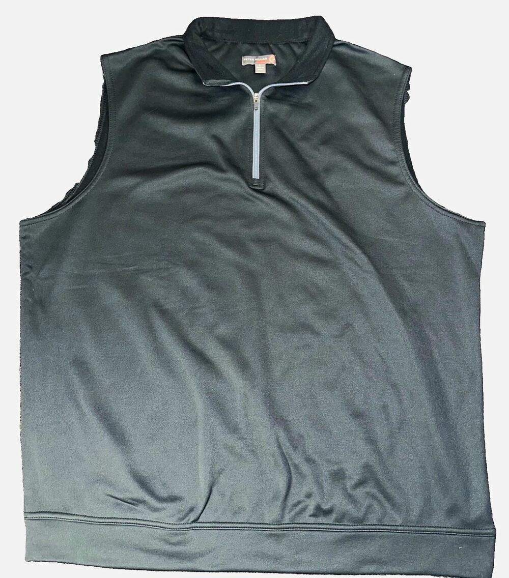Peter Millar Crown Sport Mens Large Black 1/4 Zip Galway Vest Fleece Golf Gilet